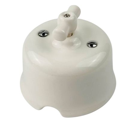 Ретро вимикач керамічний SOFTY White 1-клавішний з білою ручкою без рамки