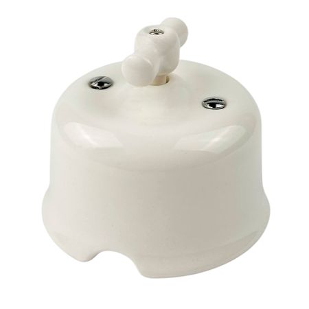 Ретро вимикач керамічний SOFTY White 1-клавішний з білою ручкою без рамки, зображення 2