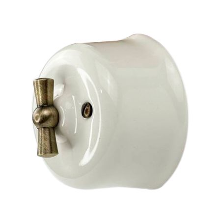 Ретро вимикач керамічний SOFTY White 2-клавішний з бронзовою ручкою без рамки, зображення 5