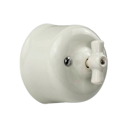 Ретро вимикач керамічний SOFTY White 1-клавішний з білою ручкою без рамки, зображення 3