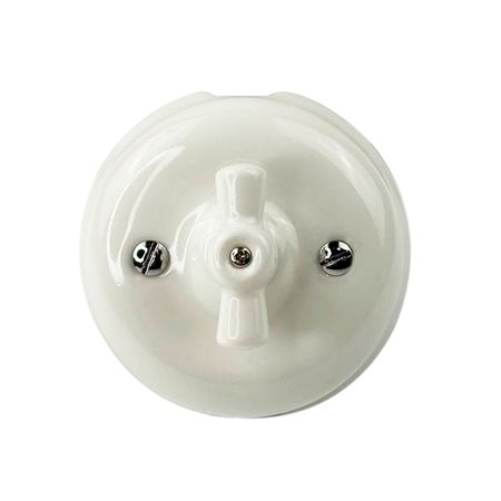 Ретро вимикач керамічний SOFTY White 1-клавішний з білою ручкою без рамки, зображення 4