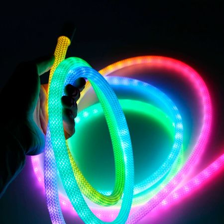 Гнучкий круглий LED неон 13 мм RGB в тканинному обплетенні 5м з LED стрічкою і контролером 50LEDS/m DC5V 3.1W/M IP67 5м від USB, зображення 4