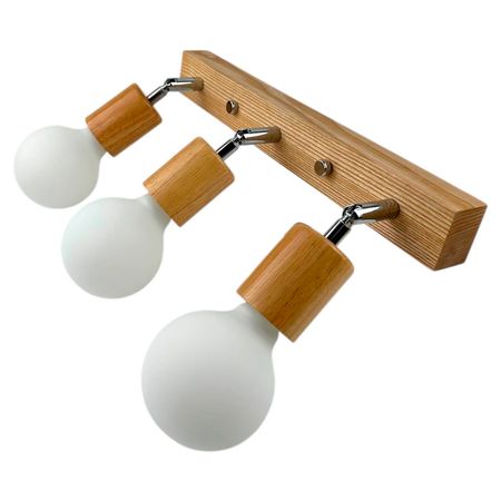 Бра в скандинавском стиле Woody cylinder-3 с деревянными патроном и хромовыми шарнирами, Количество источников света: 3, Цвет: дерево, изображение 2 - Edisons