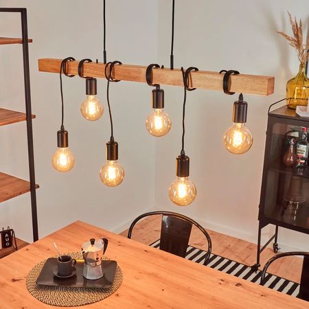 Люстра в скандинавском стиле Wood-1.2-6 с деревянным брусом на 6 ламп Черная, Вид светильника: 10, изображение 10 - Edisons