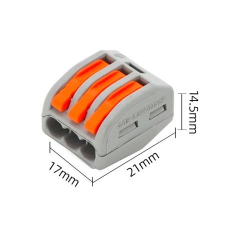 Набір 100 шт. клем сполучних типу WAGO 222-413 на 3 проводи 0.08–4 мм²/12–28AWG 32А 250В важільний затискач Premium, Кількість: набір, зображення 3