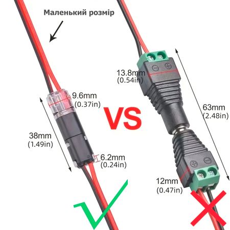 Конектор проводу роз`ємний низьковольтний на 2 контакти 0,35-0,75мм2 , 2шт-пара, Для дротів січенням: 0,35-0,75мм2, зображення 5
