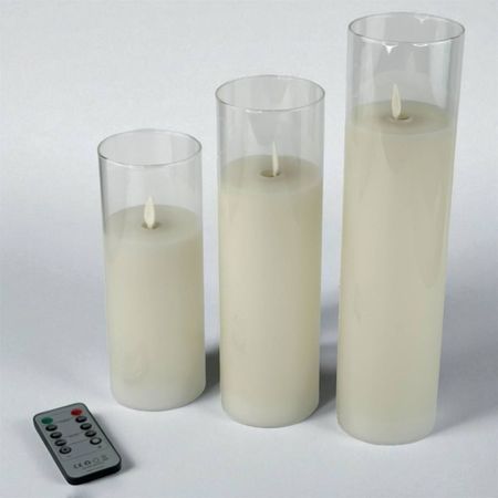 Набор з 3 LED свечей Dancing Flame 75х200/250/3000мм с имитацией пламени и пультом ДУ в Прозрачном стекле Premium, изображение 11 - Edisons