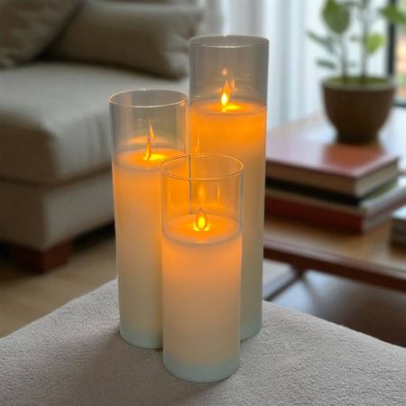 Набор з 3 LED свечей Dancing Flame 75х200/250/3000мм с имитацией пламени и пультом ДУ в Прозрачном стекле Premium, изображение 8 - Edisons