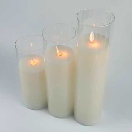 Набор з 3 LED свечей Dancing Flame 75х200/250/3000мм с имитацией пламени и пультом ДУ в Прозрачном стекле Premium, изображение 13 - Edisons