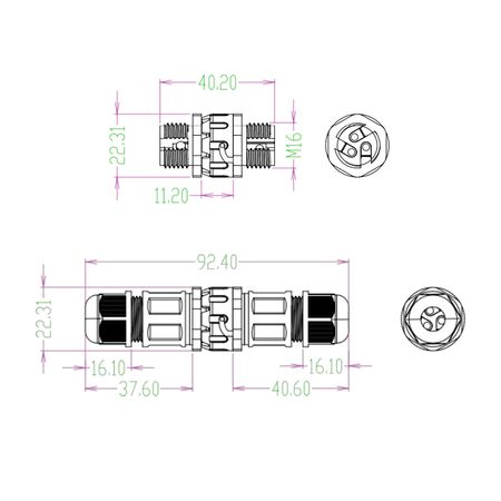 Разъем герметичный коннектор провода M682-C 3pinх1.5мм² 2хМ16 (3-9 мм) IP68, изображение 8 - Edisons