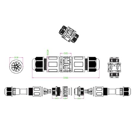Разъем герметичный коннектор провода M684-С 5pinх2.5мм² 2xM20 (6-11мм) IP68, изображение 6 - Edisons