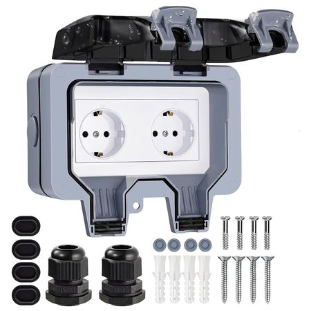 Розетка подвійна IP66 водонепроникна сіра Premium, Кількість роз'ємів: 2, Наявність вимикача: немає, зображення 7