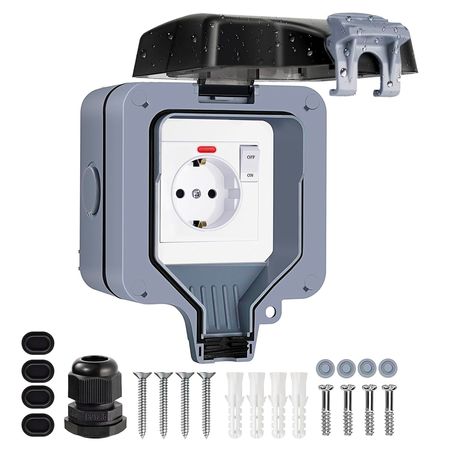Розетка одинарная (с выключателем внутри) IP66 водонепроницаемая серая Premium, Количество разъемов: 1, Наличие выключателя: есть, изображение 6 - Edisons