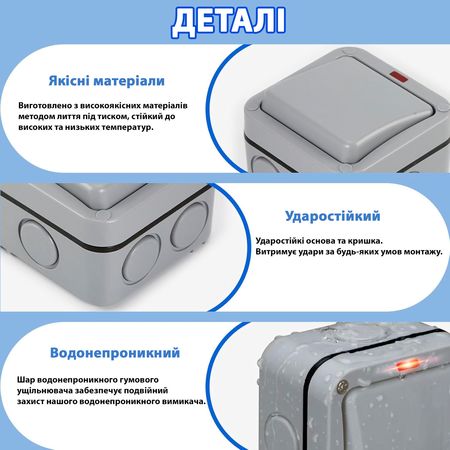 Выключатель одноклавишный IP66 водонепроницаемый серый Premium, изображение 8 - Edisons