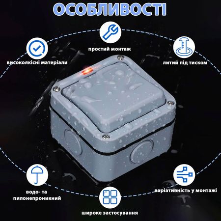 Выключатель одноклавишный IP66 водонепроницаемый серый Premium, изображение 7 - Edisons