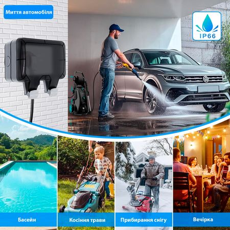 Розетка подвійна (з вимикачем всередині) IP66 водонепроникна сіра Premium, Кількість роз'ємів: 2, Наявність вимикача: є, зображення 9