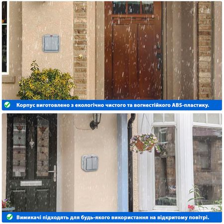 Вимикач двоклавішний IP66 водонепроникний сірий Premium, зображення 10