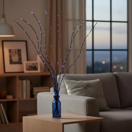 Декоративна лоза чорна з прикрасою у вигляді гірлянди синього кольору, зображення 2