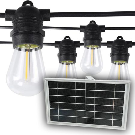Вулична ретро на сонячних панелях гірлянда Solar-String Light Е27 IP65 вологозахищена 15м 15 ламп (+2 запасні)