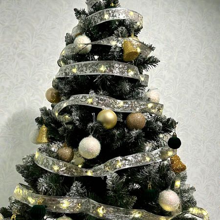 LED гірлянда-стрічка на ялинку Срібна 100 LED 10м Теплий Білий  2 в 1 від USB та батарейок, зображення 3