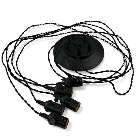 Люстра-паук в стиле лофт на 5 ламп с витым проводом и латунными патронами с выключателем Черная, Вид люстри Павук: 29, изображение 4 - Edisons