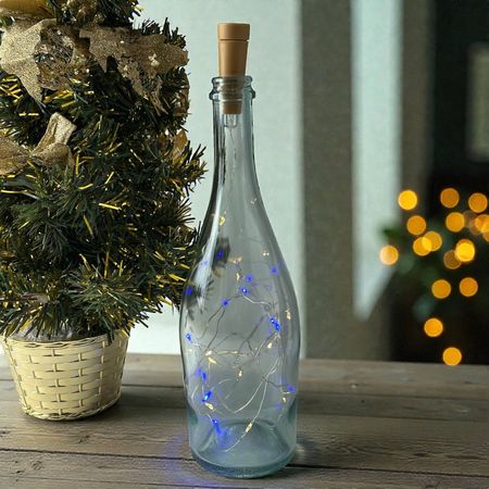 LED гірлянда Пробка від батарейки ААА з 20 LED діодами 2 м колір Жовто-Блакитний без мерехтіння Покращена модель, зображення 5