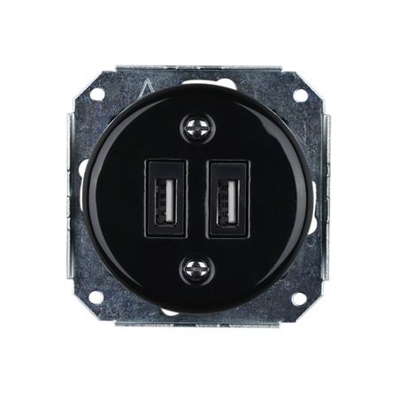 Розетка керамічна чорна прихованого монтажу під USB з рамкою, Форма рамки: кругла, Колір основи: чорний, зображення 4