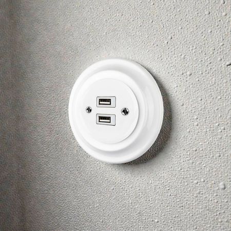 Розетка керамічна біла прихованого монтажу під USB без рамки, Форма рамки: без рамки, Колір основи: білий, зображення 7