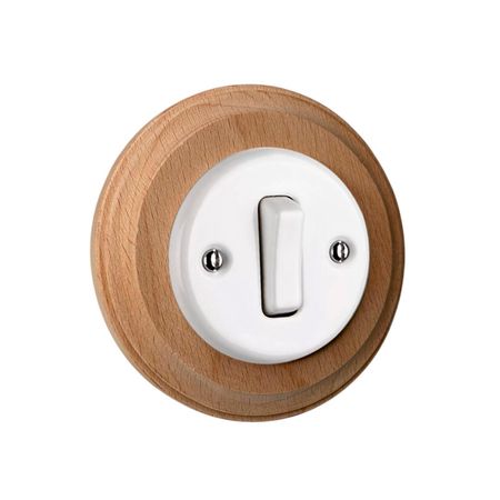 Вимикач керамічний Keruida білий 1-клавішний прихованого монтажу з дерев'яною рамкою