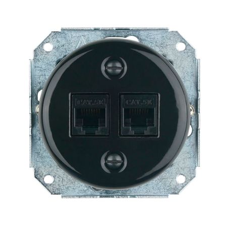 Розетка керамическая черная скрытого монтажа компьютерная с круглой рамкой, Форма рамки: круглая, Цвет основы: черный, изображение 2 - Edisons