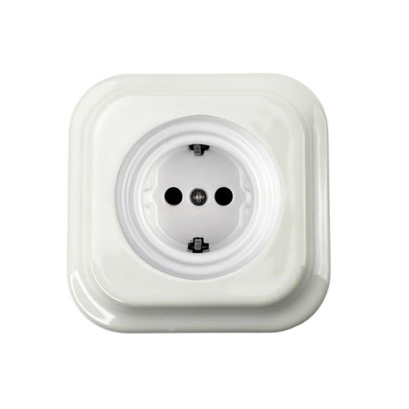 Ретро розетка Keruida белая скрытого монтажа с квадратной рамкой с заземлением, Форма рамки: квадратна, Колір основи: білий
