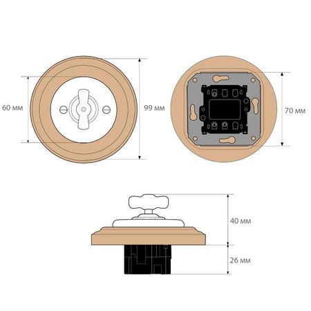Ретро вимикач керамічний Keruida білий поворотний перехресний прихованого монтажу з дерев'яною рамкою, зображення 5
