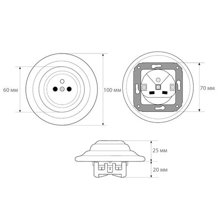 Ретро розетка Keruida черная скрытого монтажа с рамкой с заземлением, Форма рамки: круглая, Цвет основы: черный, изображение 7 - Edisons