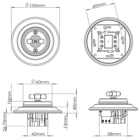 Ретро вимикач керамічний Keruida чорний поворотний 1-клавішний прихованого монтажу без рамки, Тип вимикача: одноклавішний, Колір основи: чорний, зображення 4