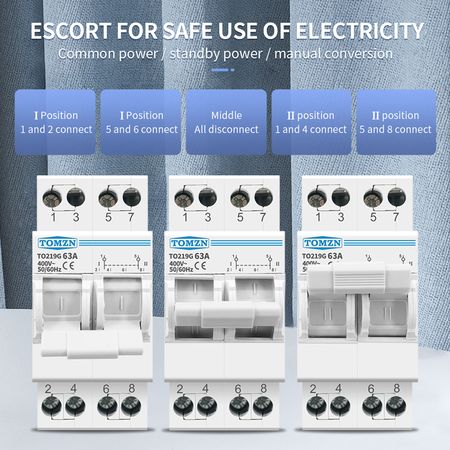 Трехпозиционный ручной переключатель ввода резерва TO219G 2P 63A АВР MTS TOMZN 220В, 380В, изображение 5 - Edisons