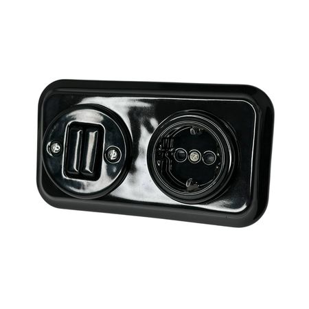 Ретро розетка Keruida черная скрытого монтажа без рамки с заземлением, Форма рамки: без рамки, Цвет основы: черный, изображение 19 - Edisons