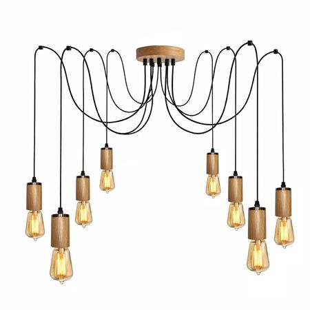 Люстра павук в скандинавському стилі на 8 ламп з дерев'яним патроном накладка антична мідь, Вид люстры Паук: 23