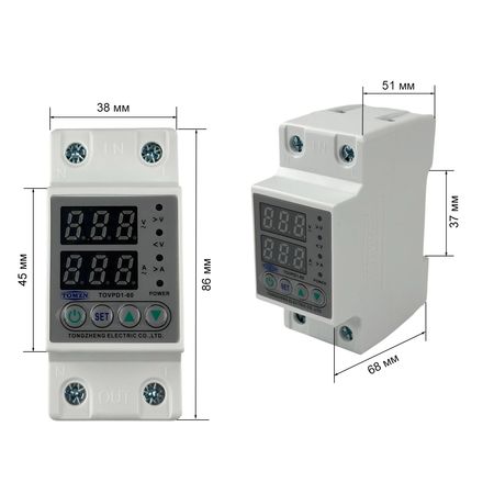 Реле защиты от перепадов напряжения TOMZN TOVPD1-60-EC 230V 60А, изображение 4 - Edisons