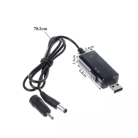 Кабель преобразователь USB-DC для роутера 9V/12V до 0,7А с переключателем, питание от PowerBank, DC 5.5×2.1 с переходником, изображение 2 - Edisons