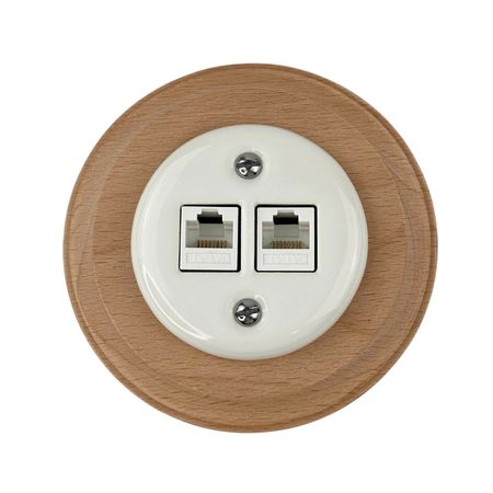 Набор Keruida: белая компьютерная розетка (RJ45), рамка из светлого дерева на 1 пост, врезной монтаж - Edisons