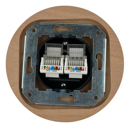 Набор Keruida: белая компьютерная розетка (RJ45), рамка из светлого дерева на 1 пост, врезной монтаж, изображение 4 - Edisons